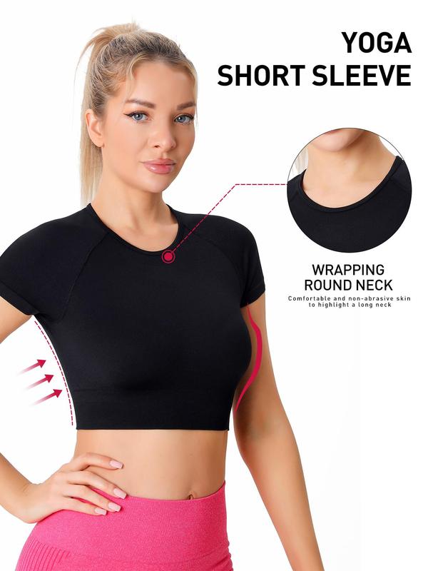 Women's Solid Cut Out Backless Sports Tee, Sporty Comfy Short Sleeve Crop Top, Ladies Sportswear Clothing for Summer Yoga Gym Workout