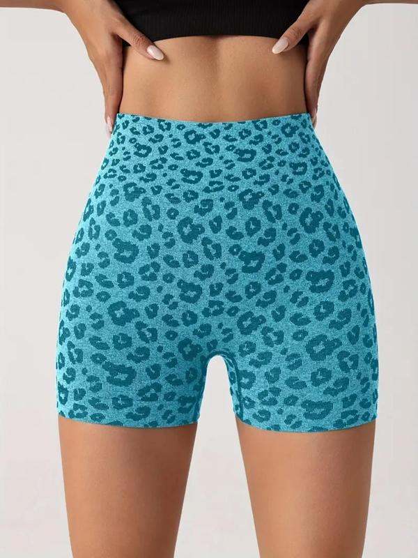 Women's Leopard Print High Waist Sports Gym Shorts, Casual Comfy Breathable Skinny Shorts for Yoga Gym Workout Running, Ladies Sportswear for All Seasons