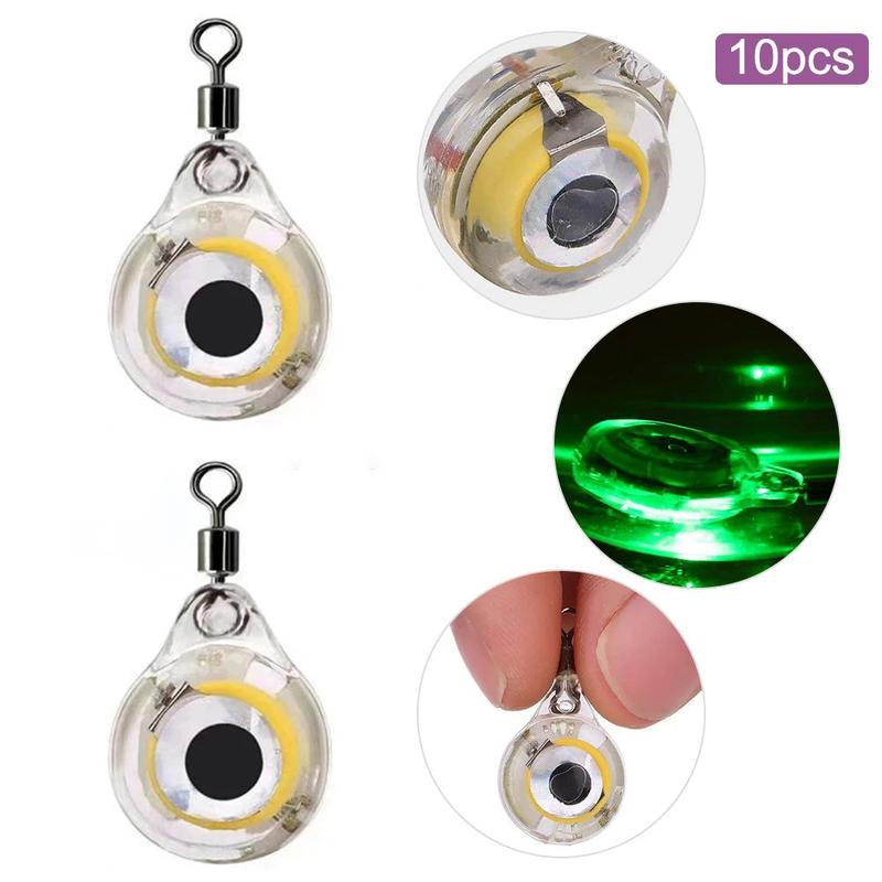 10Pcs Mini Fishing Lure Light LED Deep Drop Underwater Eye Shape Fishing Squid Fishing Bait Luminous Lure for Attracting Fish