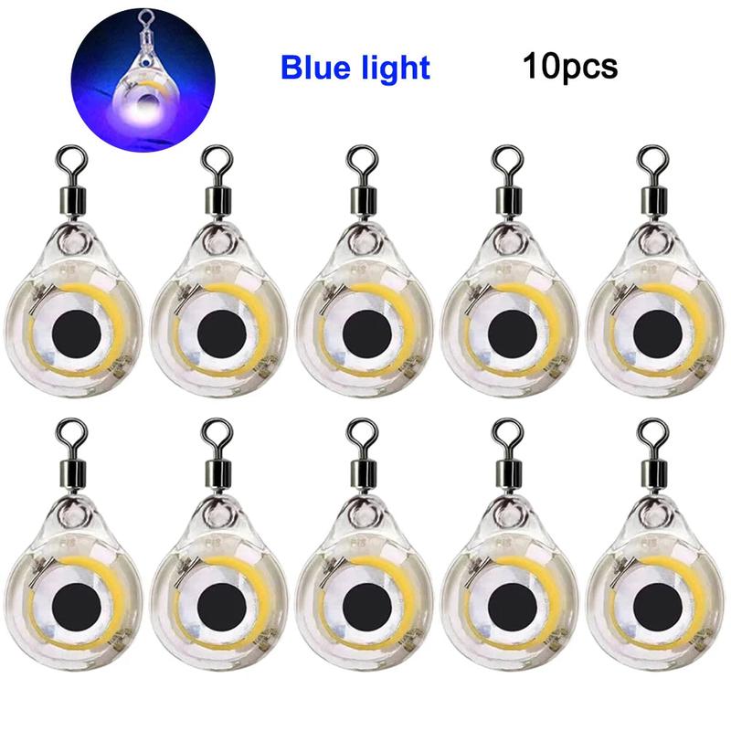 10Pcs Mini Fishing Lure Light LED Deep Drop Underwater Eye Shape Fishing Squid Fishing Bait Luminous Lure for Attracting Fish