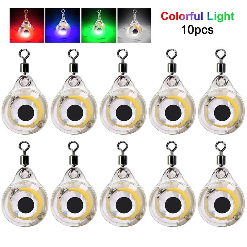 10Pcs Mini Fishing Lure Light LED Deep Drop Underwater Eye Shape Fishing Squid Fishing Bait Luminous Lure for Attracting Fish