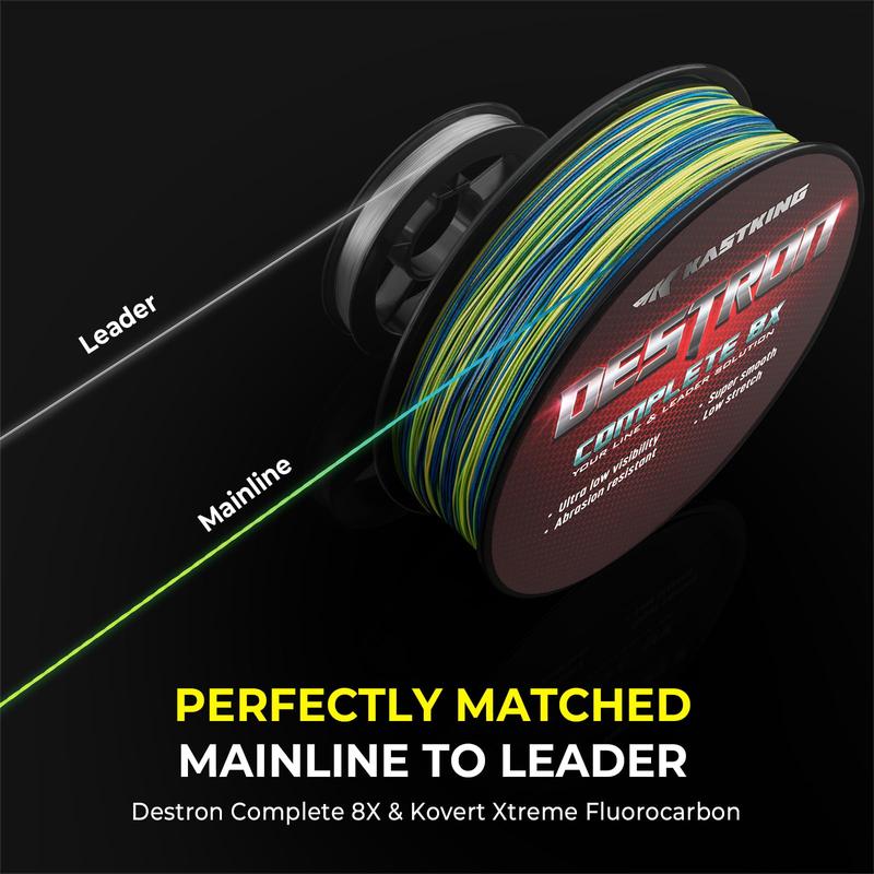 KastKing Destron Complete 8X Braided Fishing Line Thin Diameter Superline, Highly Abrasion Resistant, Near Zero Stretch, Perfectly Matched Braided Line & Leader