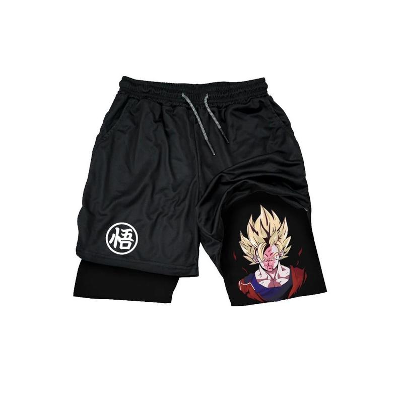 Men Shorts Anime Graphic Gym Shorts 2-in-1 Men Gym Shorts Summer Double Layer Sports Shorts with Inner Pocket Men Training Running Clothes sprayground  shorts basketball short