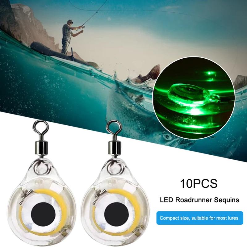 10Pcs Mini Fishing Lure Light LED Deep Drop Underwater Eye Shape Fishing Squid Fishing Bait Luminous Lure for Attracting Fish