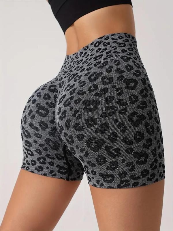 Women's Leopard Print High Waist Sports Gym Shorts, Casual Comfy Breathable Skinny Shorts for Yoga Gym Workout Running, Ladies Sportswear for All Seasons