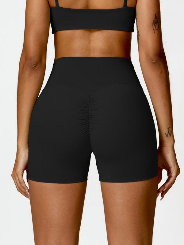 Women's Solid High Waist Sports Shorts, Gym Shorts, High Stretch Seamless Breathable Comfortable Quick Drying Skinny Shorts, Workout Clothes Women, Ladies Sportswear for Indoor Outdoor Wear