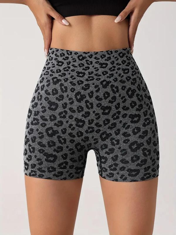 Women's Leopard Print High Waist Sports Gym Shorts, Casual Comfy Breathable Skinny Shorts for Yoga Gym Workout Running, Ladies Sportswear for All Seasons