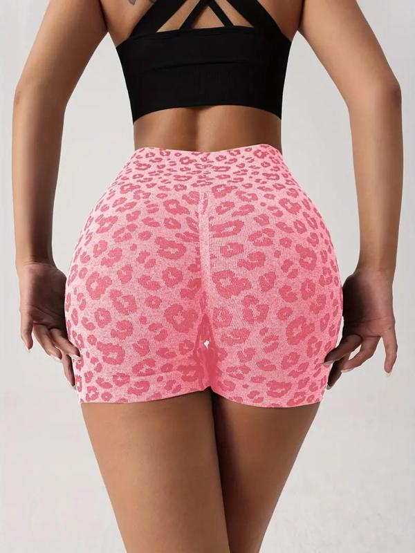 Women's Leopard Print High Waist Sports Gym Shorts, Casual Comfy Breathable Skinny Shorts for Yoga Gym Workout Running, Ladies Sportswear for All Seasons