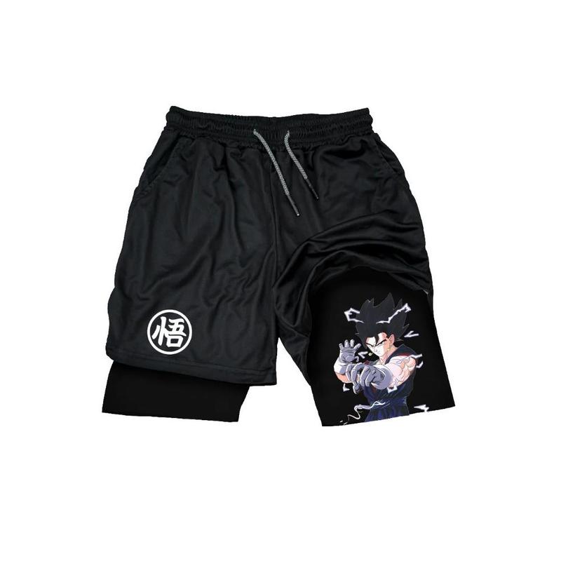 Men Shorts Anime Graphic Gym Shorts 2-in-1 Men Gym Shorts Summer Double Layer Sports Shorts with Inner Pocket Men Training Running Clothes sprayground  shorts basketball short