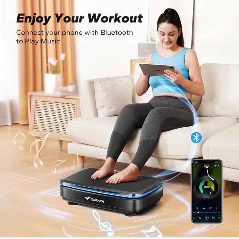 MERACH Vibration Plate Exercise Machine with Bluetooth & Light , Lymphatic Drainage Machine, Whole Body Workout Vibration Platform for Wellness and Fitness