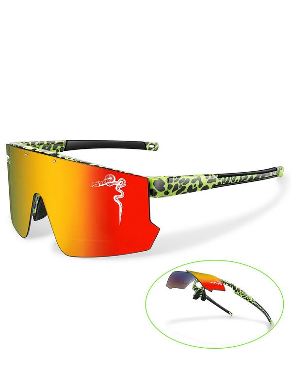 Snake Print Sporty Sunglasses, Trendy Colorblock Windproof Outdoor Sunglasses for Men & Women, Sports Eyewear for Cycling, Running, Hiking, Driving, Fishing