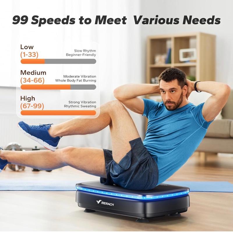 MERACH Vibration Plate Exercise Machine with Bluetooth & Light , Lymphatic Drainage Machine, Whole Body Workout Vibration Platform for Wellness and Fitness