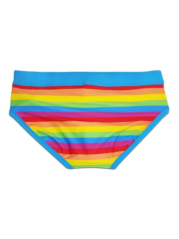 LGBTQ+ Men Swim Trunks, Men's Regular Fit Rainbow Striped Print Drawstring Waist Swim Bottoms, Sexy Swim Briefs, Soft Comfort Breathable Swim Shorts for Summer, Fashion Men's Swimwear for Beach Holiday Vacation