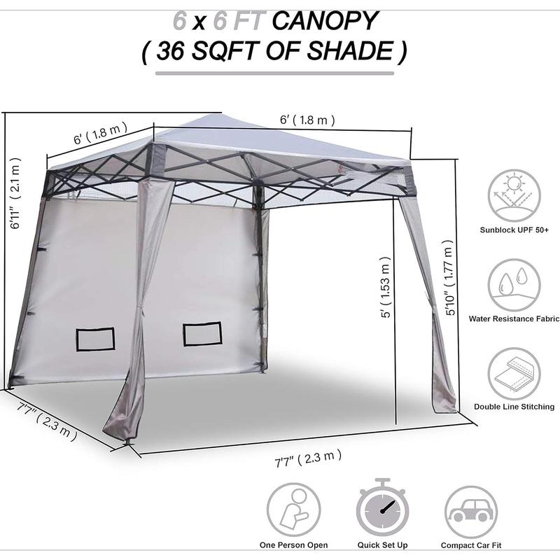 Compact Pop Up Canopy Tent, Collapsible Instant Shelter,Portable Sports Cabana, with Built-in Weight Bags, 8 x 8 ft Base   6 x 6 ft Top for Camping, Hiking, Picnic, Family Outings (Khaki)