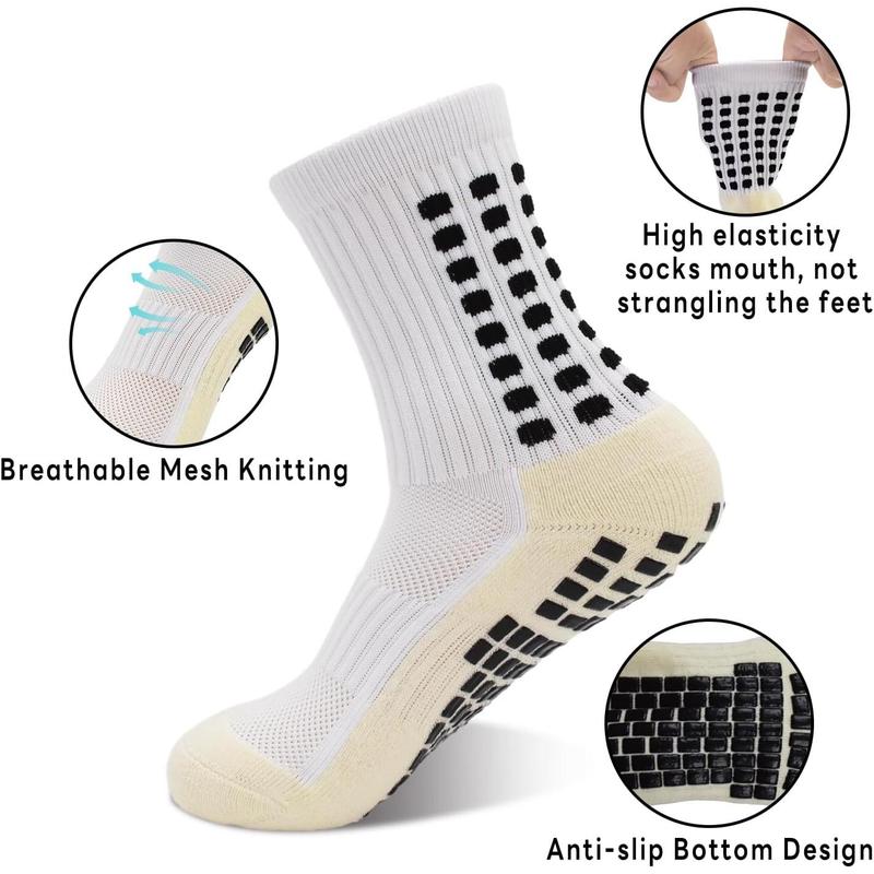 Soccer Grip Athletic Socks, 4 Pack Anti Skid Football Youth Grippy Slipper Socks for Youth Boy Girl 4-16