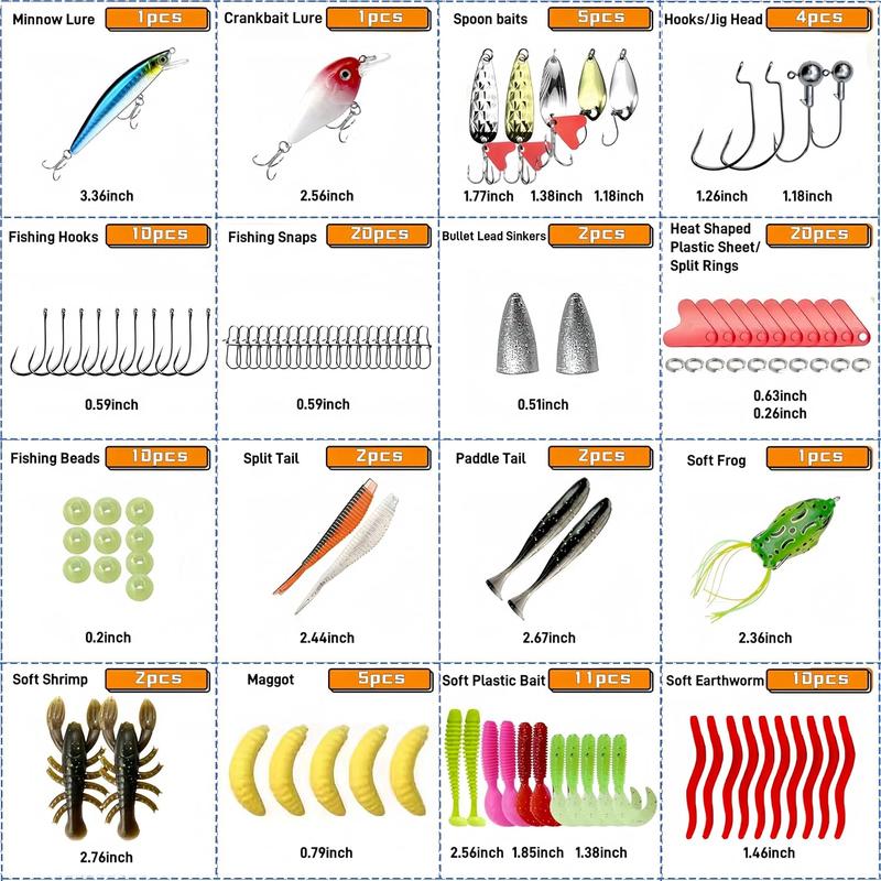 Fishing Lures Kit for Freshwater and Saltwater,Bass Trout Salmon Fishing Tackle Box Including Spoon Lures,Crankbaits,Soft Plastic Worms,Fishing Hooks.