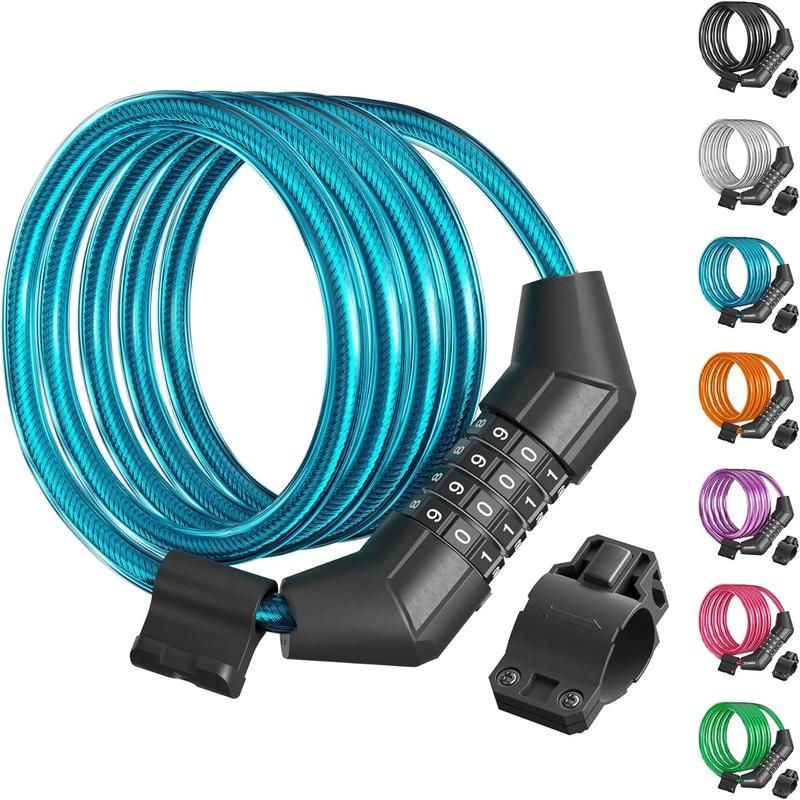 Bike Lock , 4  Bike  Lock Basic Self Coiling  Bike Lock Combination with Complimentary Mounting Bracket, 5 16 Inch Diameter (4FT, Blue-8mm)