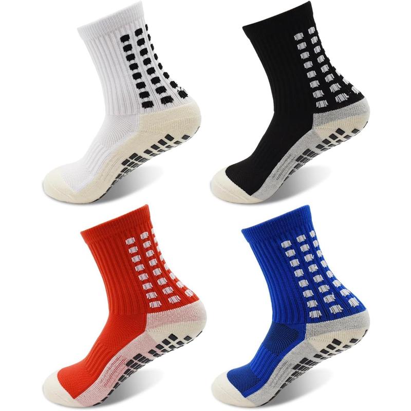 Soccer Grip Athletic Socks, 4 Pack Anti Skid Football Youth Grippy Slipper Socks for Youth Boy Girl 4-16