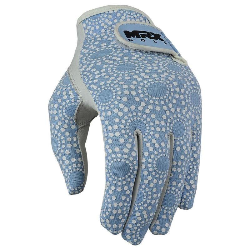 New Women's Golf Gloves Left Hand Cabretta Leather Sky Blue - Top Quality with Lycra Patterned