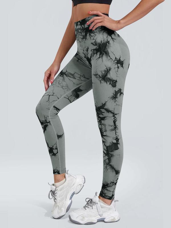 Women's Tie Dye & Plain High Waist Sports Leggings, Casual Comfy Breathable Skinny Pants for Yoga Gym Workout Running, Ladies Sportswear for All Seasons