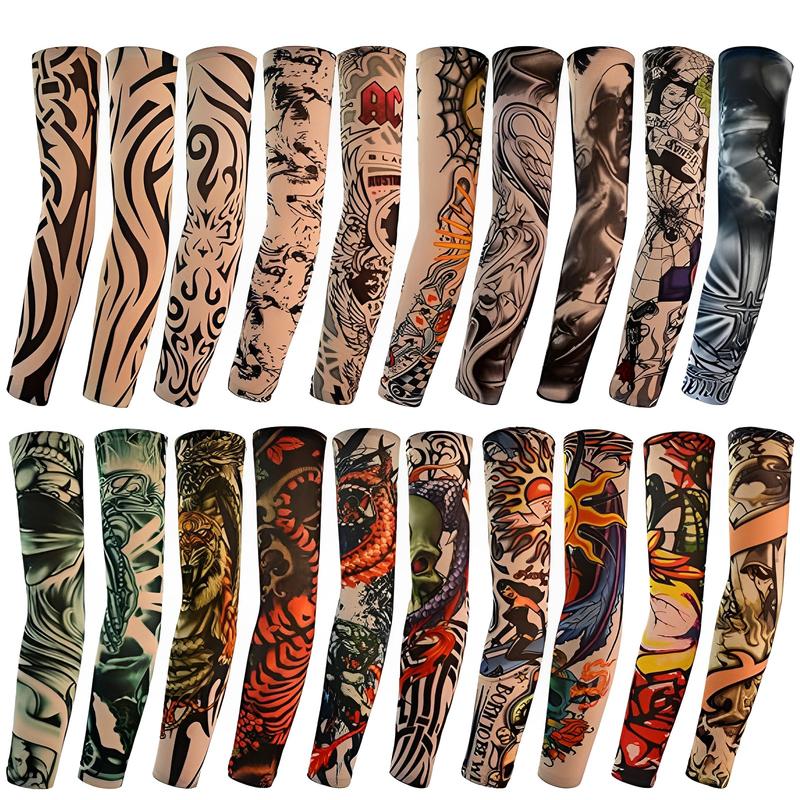 20 Pcs Temporary Tattoo Arm Sleeves Arts Fake Slip on Arm Sunscreen Sleeves Body Art Stockings Protector Designs Tribal Unisex Stretchable arm sleeves