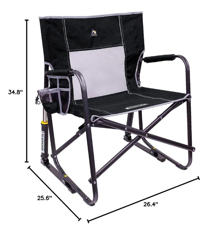 GCI Outdoor Freestyle Rocker XL Heavy Duty Folding Rocking Camping Chair, Black