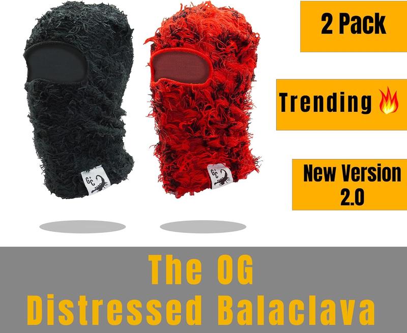 BALACLAVA Distressed Balaclava Trending Ski  Wind Proof Winter  One Size Yeat Shiesty Distress Mask Beanie 2PCK