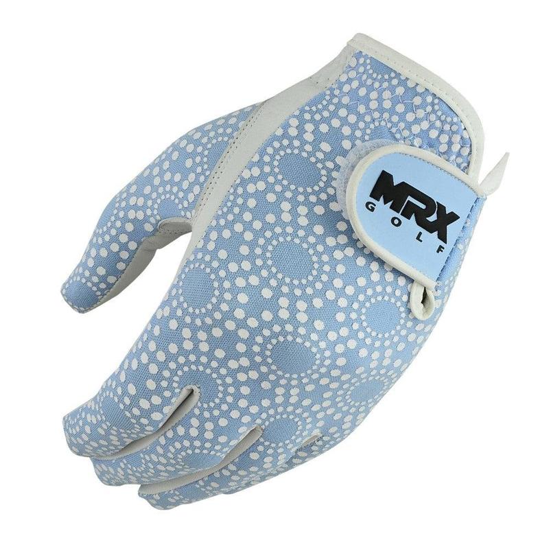 New Women's Golf Gloves Left Hand Cabretta Leather Sky Blue - Top Quality with Lycra Patterned