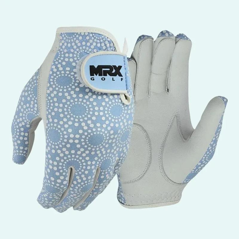 New Women's Golf Gloves Left Hand Cabretta Leather Sky Blue - Top Quality with Lycra Patterned