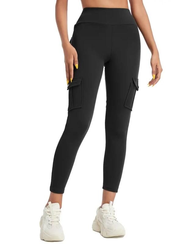 Women's Solid High Waist Pocket Sports Leggings, Casual Comfy Breathable Skinny Tummy Control Pants for Yoga Gym Workout Running, Ladies Compression Pants Workout Clothes Women, Leggings with Pockets, Fall Outfits 2024, Fall Outfits Black Girl