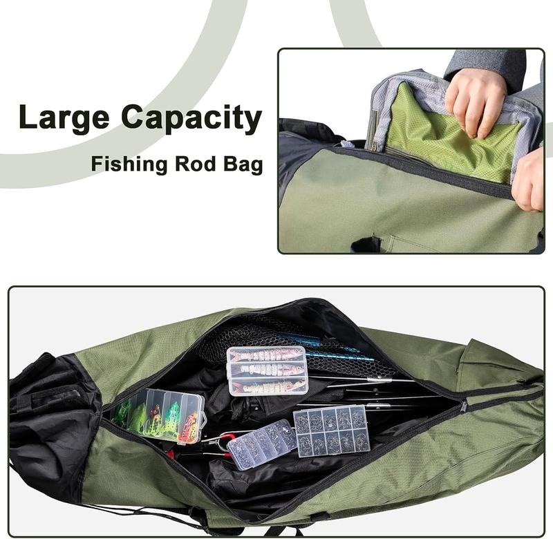 Fishing Rod Bag Fishing Rod Case Portable foldable Fishing Pole Bag Large Capacity Fishing Rods and Tackles Storage Bag Holds 5 Poles