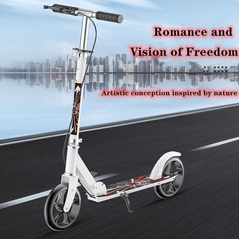 Double Brake Folding Adult and Youth Scooter, Adjustable Height (4 Gears), Lightweight, Maximum Load Capacity 220 Pounds, 2 Wheels Commuter Scooter