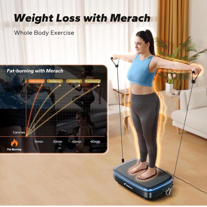 MERACH Vibration Plate Exercise Machine with Bluetooth & Light , Lymphatic Drainage Machine, Whole Body Workout Vibration Platform for Wellness and Fitness