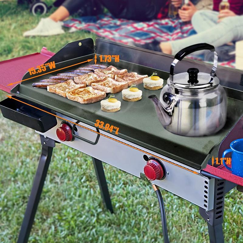 Elf Grill 14 x 32 inch Fry Griddle for Camp Chef Two Burner Stove with Oil Drip Port, Outdoor Stove Top Griddle for Gas Grills, Portable Propane Gas, Camping Stoves Griddle for Camp Chef Explorer