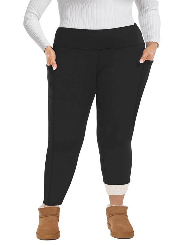 Women's Fleece Lined High Waisted Thermal Warm Pants with Pockets for Cold Winter Workout and Yoga - Bottom, Womenswear