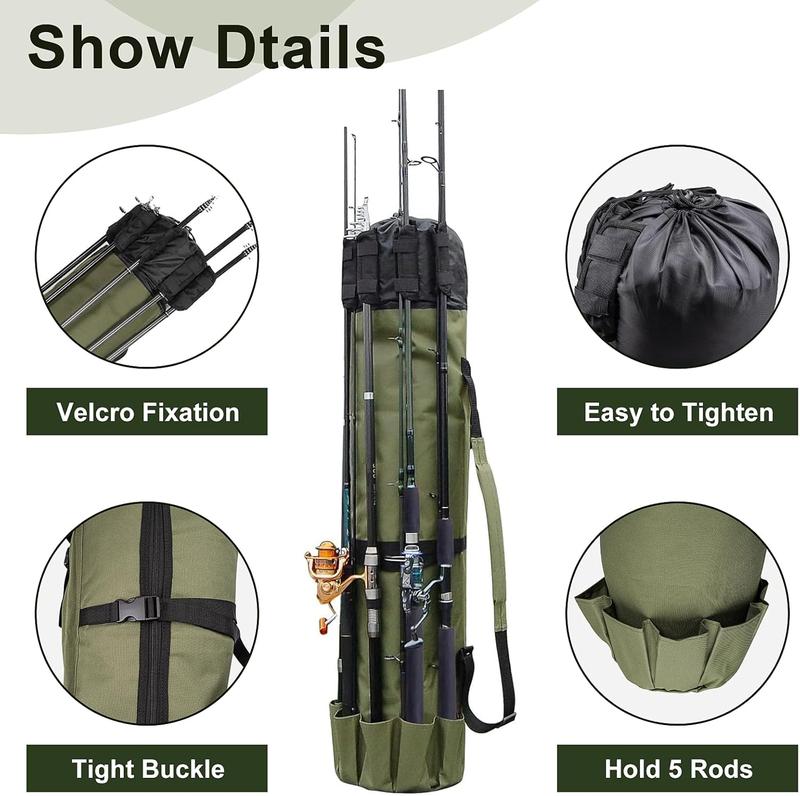 Fishing Rod Bag Fishing Rod Case Portable foldable Fishing Pole Bag Large Capacity Fishing Rods and Tackles Storage Bag Holds 5 Poles