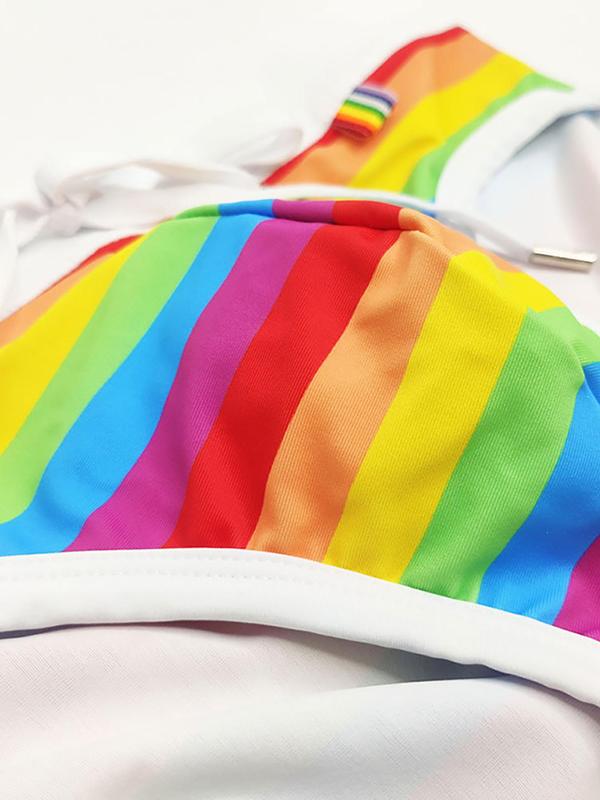 LGBTQ+ Men Swim Trunks, Men's Regular Fit Rainbow Striped Print Drawstring Waist Swim Bottoms, Sexy Swim Briefs, Soft Comfort Breathable Swim Shorts for Summer, Fashion Men's Swimwear for Beach Holiday Vacation