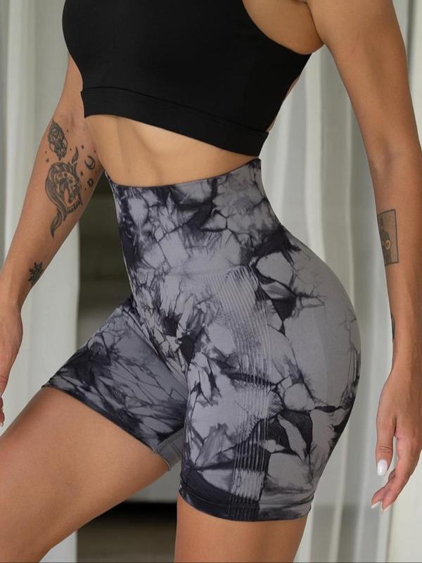 Women's Tie Dye Print High Waist Sports Shorts, Breathable Comfortable Skinny Shorts for Gym Workout Running, Ladies Sportswear for All Seasons