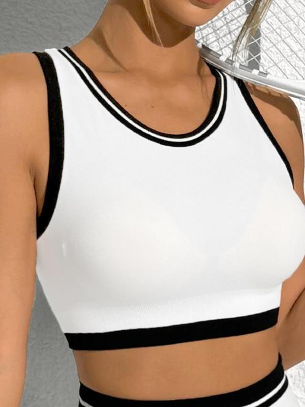 Women's Contrast Binding Crop Tank Top & High Waist Skort Sports Set, Sporty Scoop Neck Sleeveless Top & Pleated Skort, Ladies Summer Sportswear