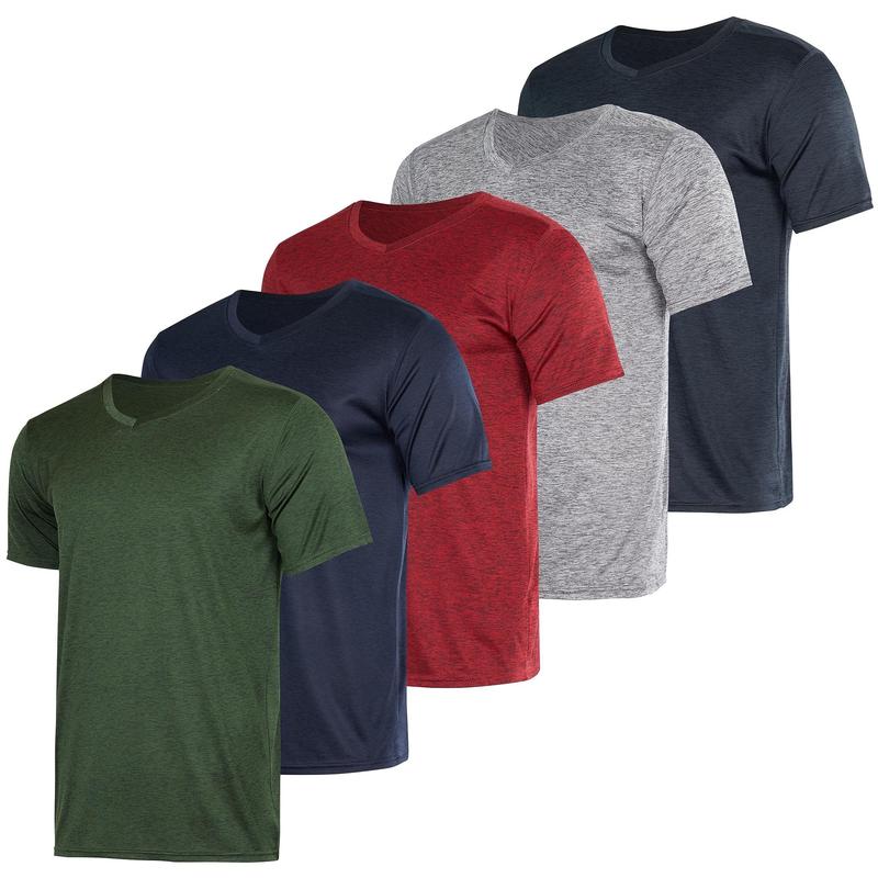 Real Essentials 5 Pack: Men’s V-Neck Dry-Fit Moisture Wicking Active Athletic Tech Performance T-Shirt