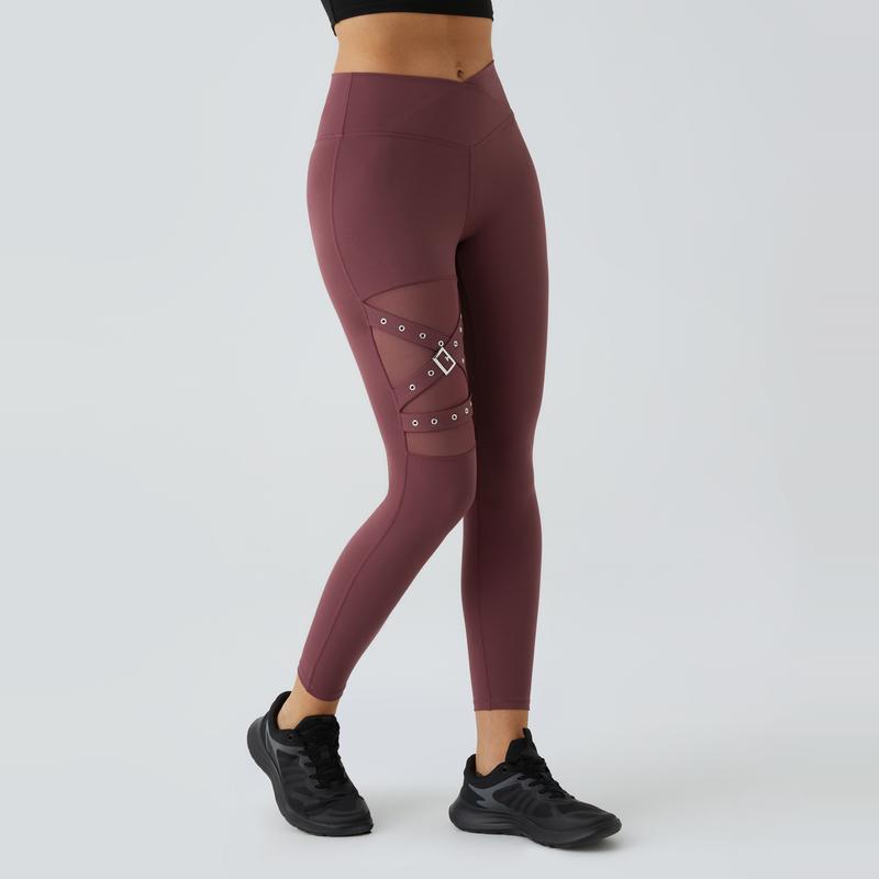 Halara SoftlyZero Eco High Waisted Crossover Contrast Mesh Adjustable Buckle Yoga 7 8 Leggings