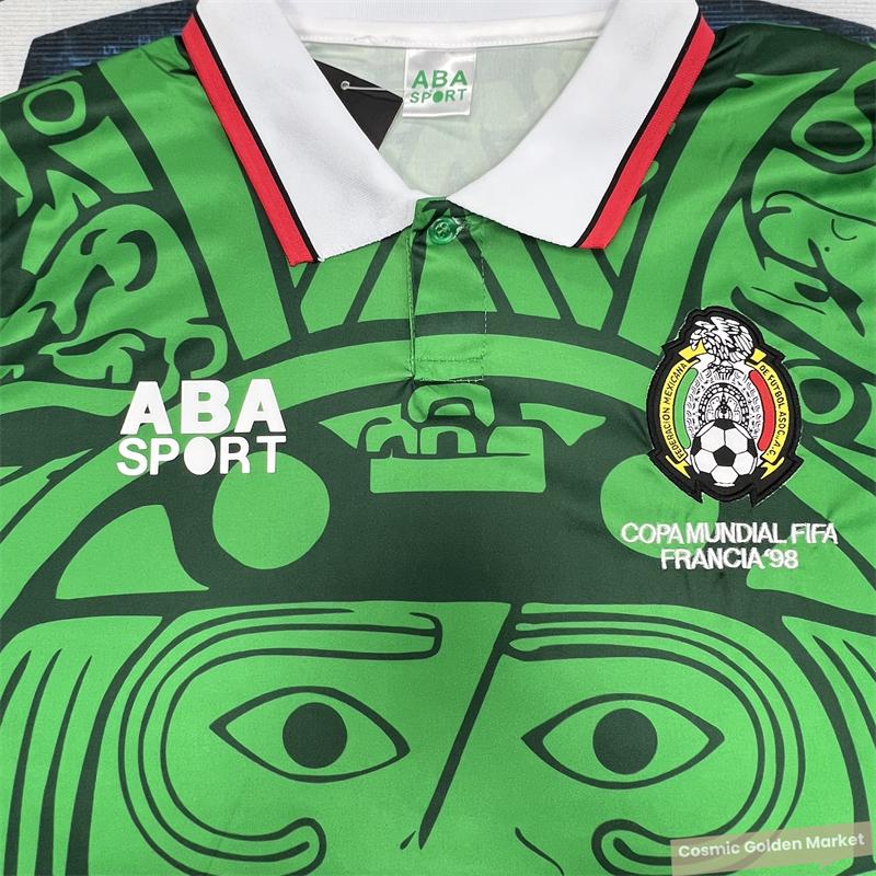 1998 Mexico Soccer National Team Home Green Nostalgia Soccer Jersey #2 Suarez #3 Sanchez Classic Breathable Quick Dry Soccer Jersey