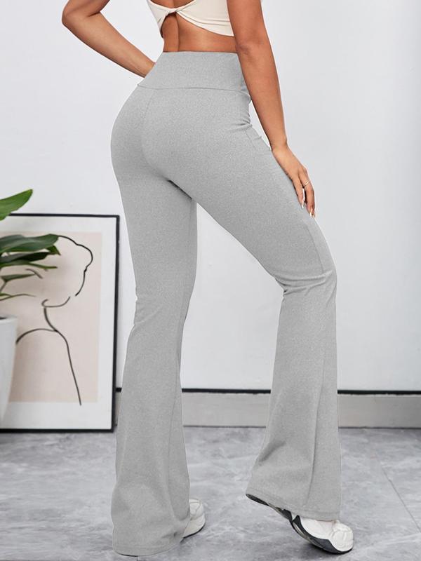 Women's Solid High Waist Flare Leg Sports Leggings, Sporty Casual Comfy Breathable Bell Bottom Trousers for Yoga Gym Workout Running, Ladies Sportswear for All Seasons