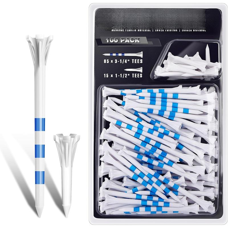 Professional 5 Prongs Golf Tees 100 Pack | 85 Driver Tees with 15 Iron Hybrid Tees Mixed Pack | Low Friction and Resistance Golf Plastic Tees