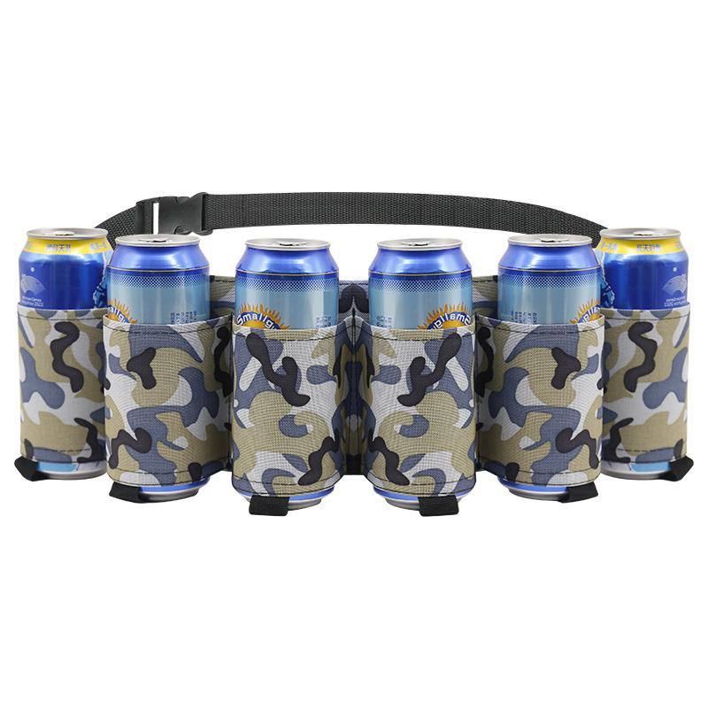 Beer Belt Holster with 6 Holders Adjustable Camouflage Beer Soda Can Holster Belt Beer Waist Pack for Can Drink Bottle Men Women Party Drinking Picnics Hiking 4 Colors