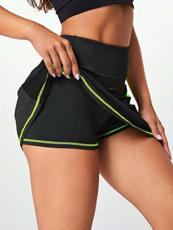 Women's 2 in 1 Contrast Binding Mesh Sports Skort, Gym Shorts, Casual Breathable Comfortable Short Skort for Tennis Gym Workout, Ladies Sportswear for All Seasons