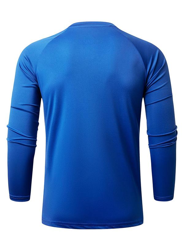 Men's Solid Round Neck Long Sleeve Sports Tee, Quick Drying Breathable Crew Neck T-Shirt for Gym Workout Running, Casual Sportswear for Men