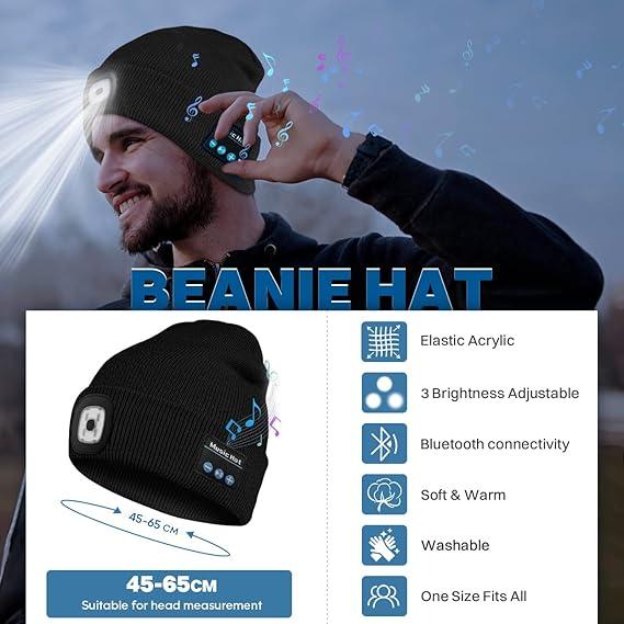 3 in 1 Function Bluetooth Beanie, Bluetooth Beanie with LED Headlight and Removable Speakers,Solid Color Windproof Face Mask, Outdoor Cycling Face Cover Head Protection, Warm Face Mask for Women & Men