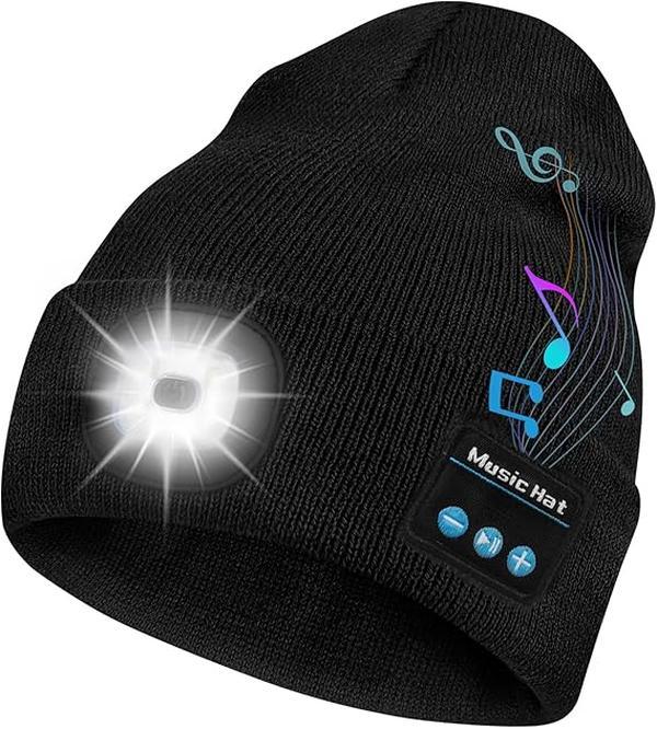 3 in 1 Function Bluetooth Beanie, Bluetooth Beanie with LED Headlight and Removable Speakers,Solid Color Windproof Face Mask, Outdoor Cycling Face Cover Head Protection, Warm Face Mask for Women & Men