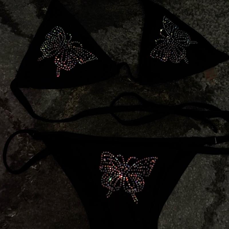 Butterfly Rhinestoned Bikini 2 Piece Bathing Suit